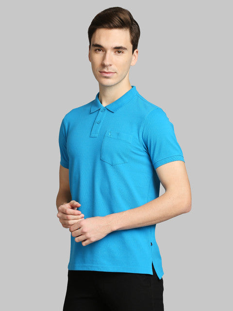 Parx Men Blue Solid Regular Fit Cotton Blend T-Shirt