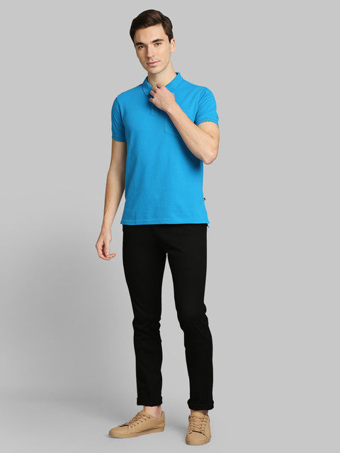 Parx Men Blue Solid Regular Fit Cotton Blend T-Shirt