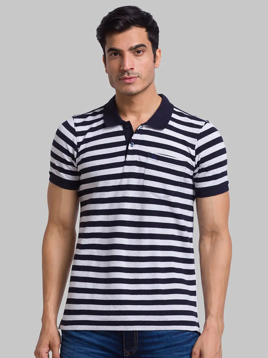 Men Grey Regular Fit Yarn Dyed Cotton Round Neck Collar Polo T-Shirt