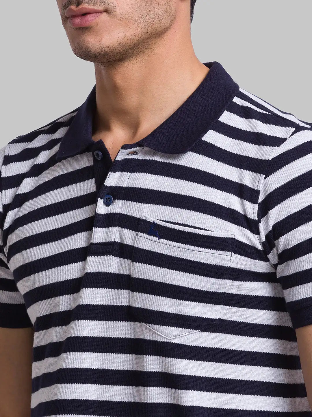 Men Grey Regular Fit Yarn Dyed Cotton Round Neck Collar Polo T-Shirt