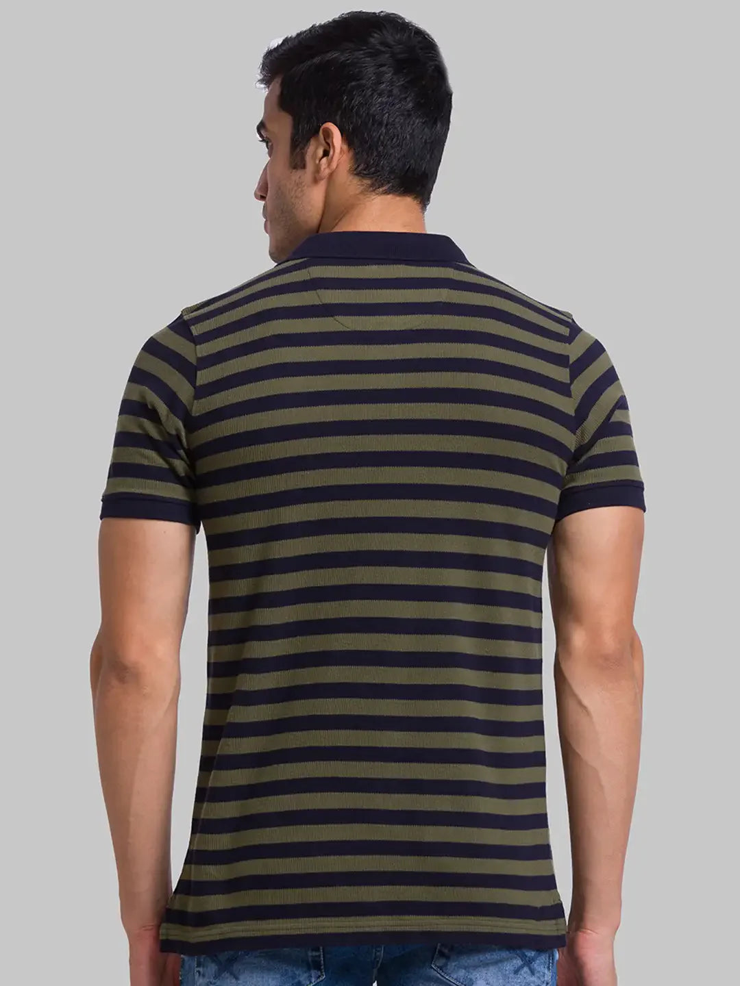 Men Green Regular Fit Yarn Dyed Cotton Round Neck Collar Polo T-Shirt