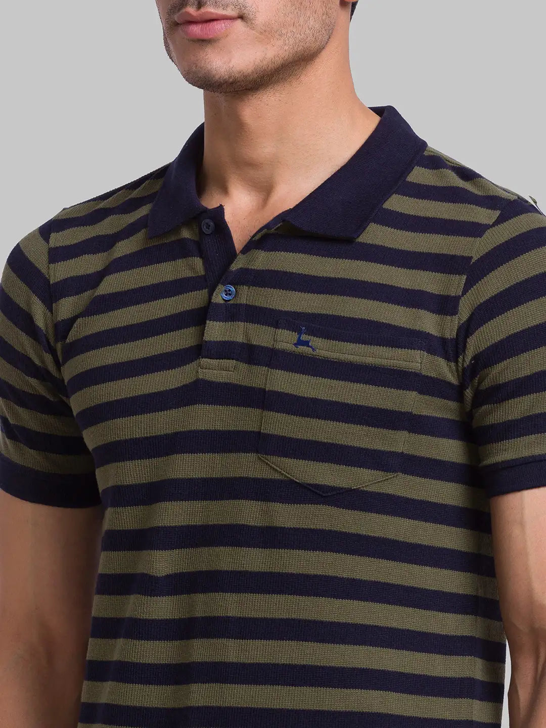 Men Green Regular Fit Yarn Dyed Cotton Round Neck Collar Polo T-Shirt