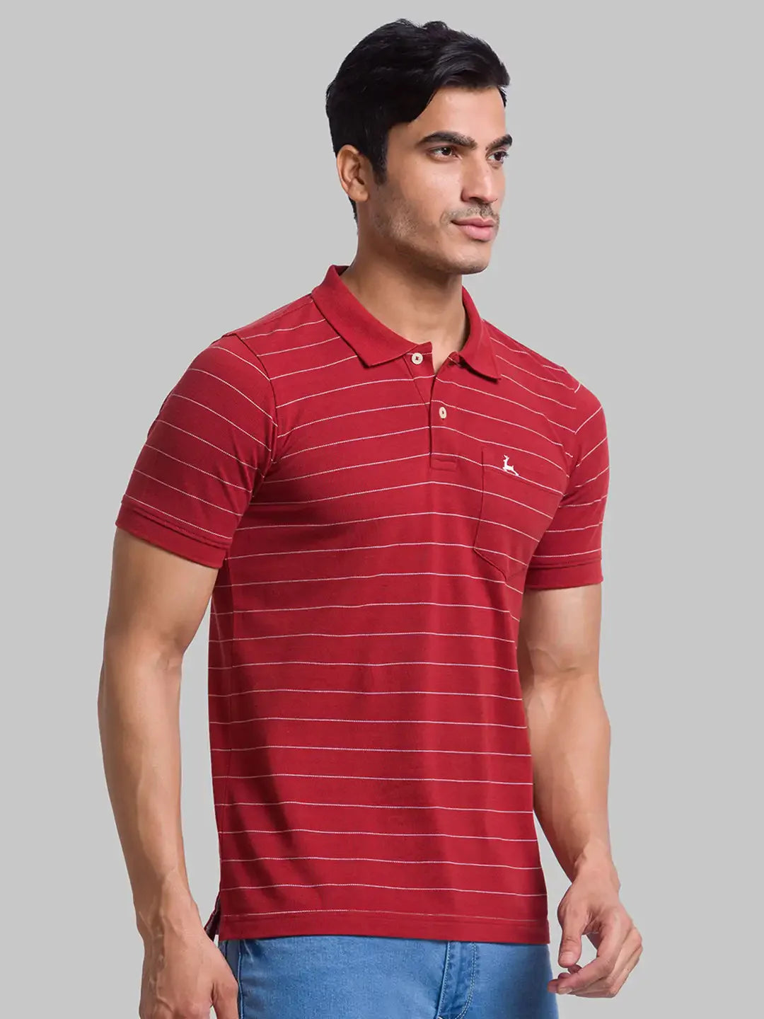 Men Orange Regular Fit Yarn Dyed Cotton Round Neck Collar Polo T-Shirt