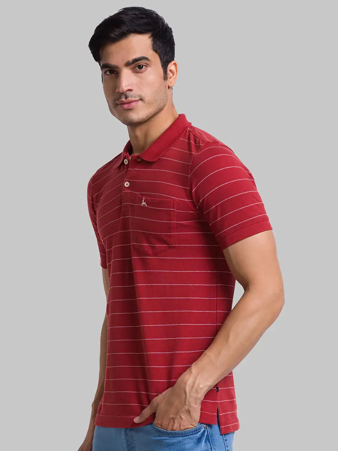 Men Orange Regular Fit Yarn Dyed Cotton Round Neck Collar Polo T-Shirt