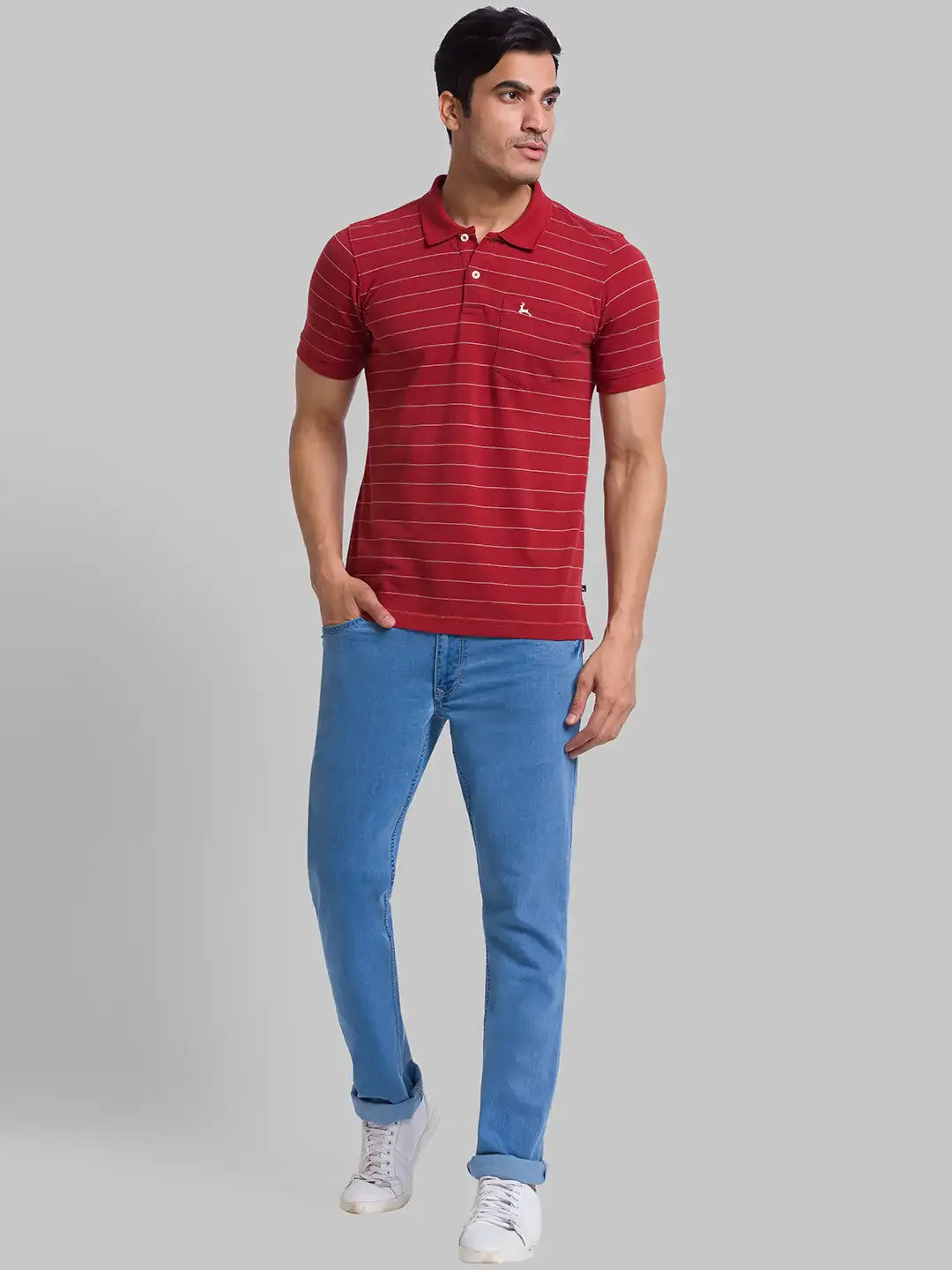 Men Orange Regular Fit Yarn Dyed Cotton Round Neck Collar Polo T-Shirt