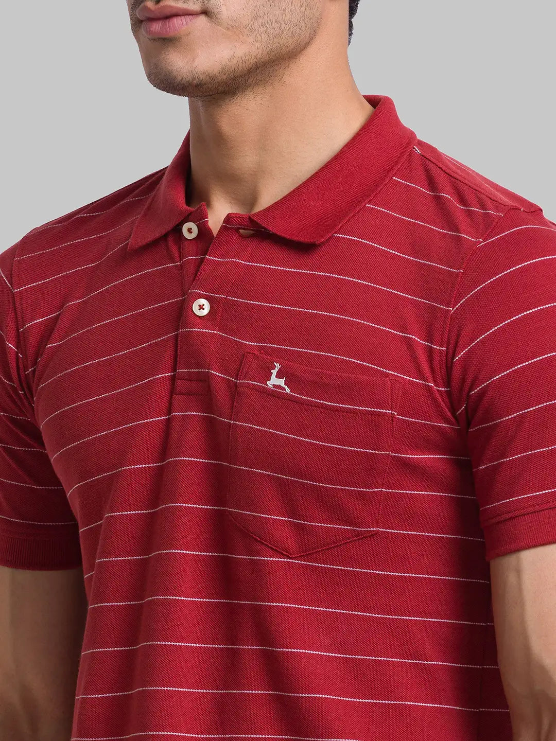 Men Orange Regular Fit Yarn Dyed Cotton Round Neck Collar Polo T-Shirt