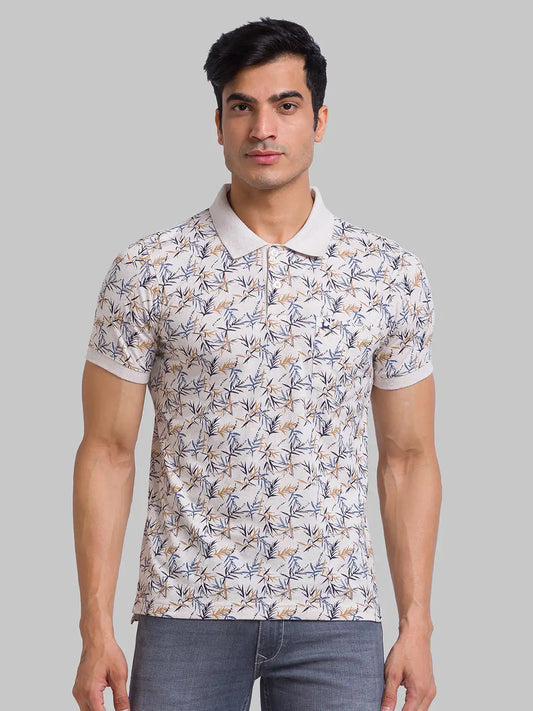 Men Fawn Regular Fit Print Cotton Round Neck Collar Polo T-Shirt