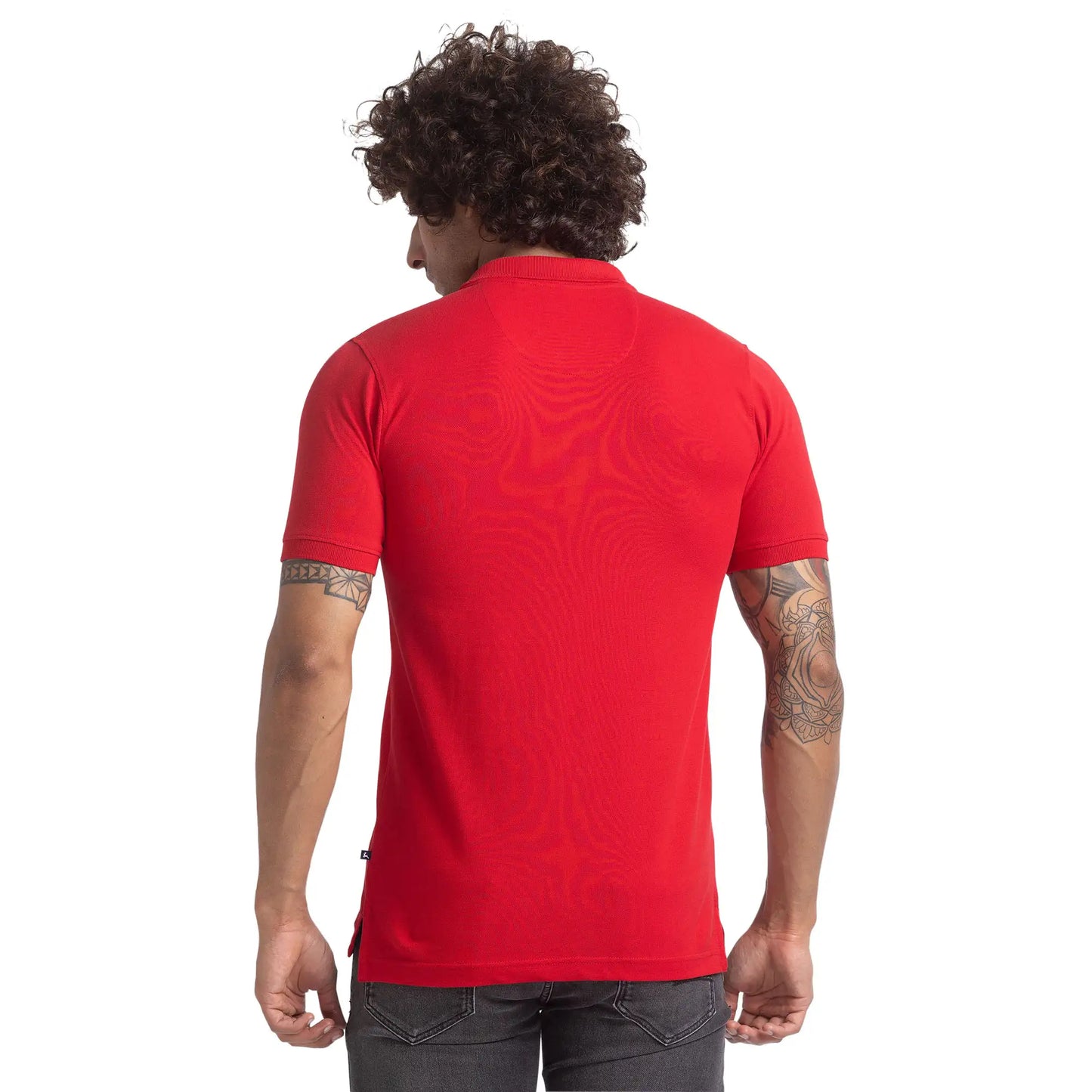 Men Red Regular Fit Solid Cotton Round Neck Collar Polo T-Shirt