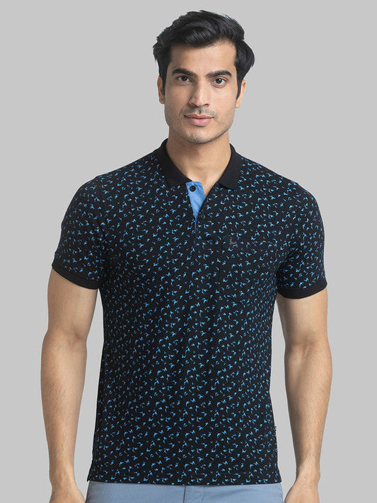 Parx Black Printed Regular Fit Cotton Blend T-Shirt