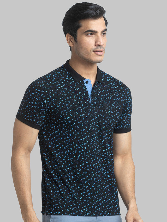 Parx Black Printed Regular Fit Cotton Blend T-Shirt