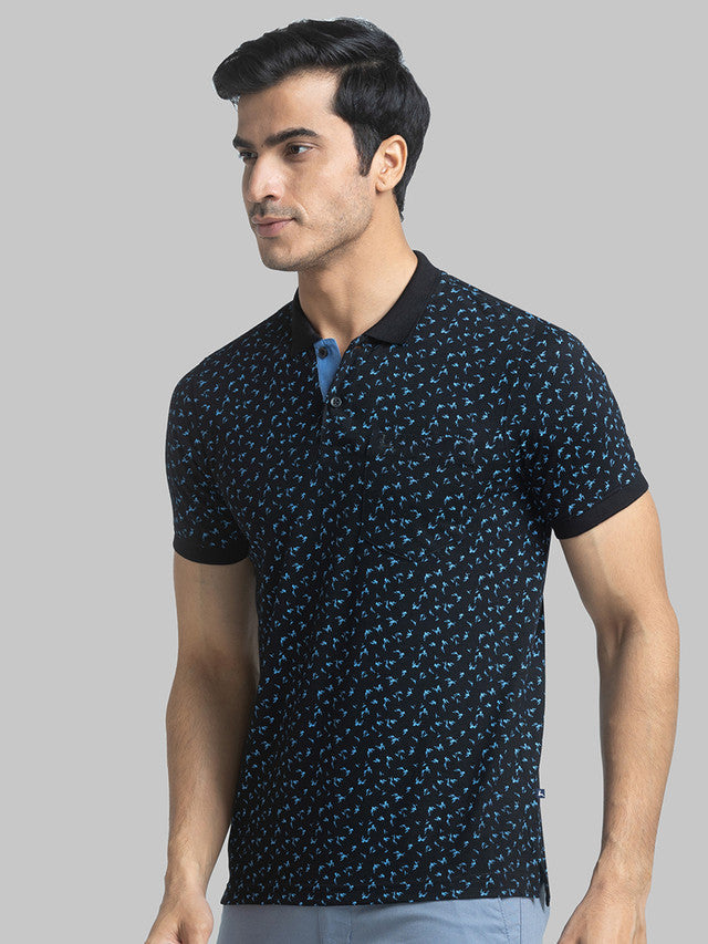 Parx Black Printed Regular Fit Cotton Blend T-Shirt