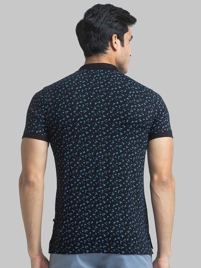 Parx Black Printed Regular Fit Cotton Blend T-Shirt