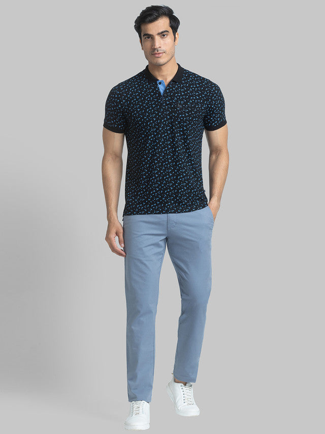 Parx Black Printed Regular Fit Cotton Blend T-Shirt