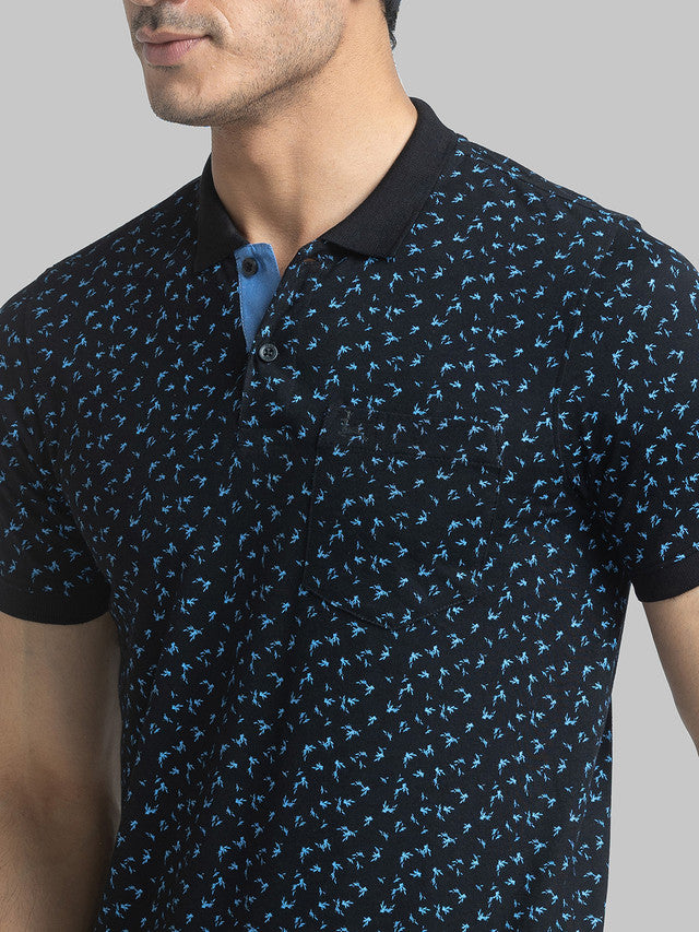 Parx Black Printed Regular Fit Cotton Blend T-Shirt