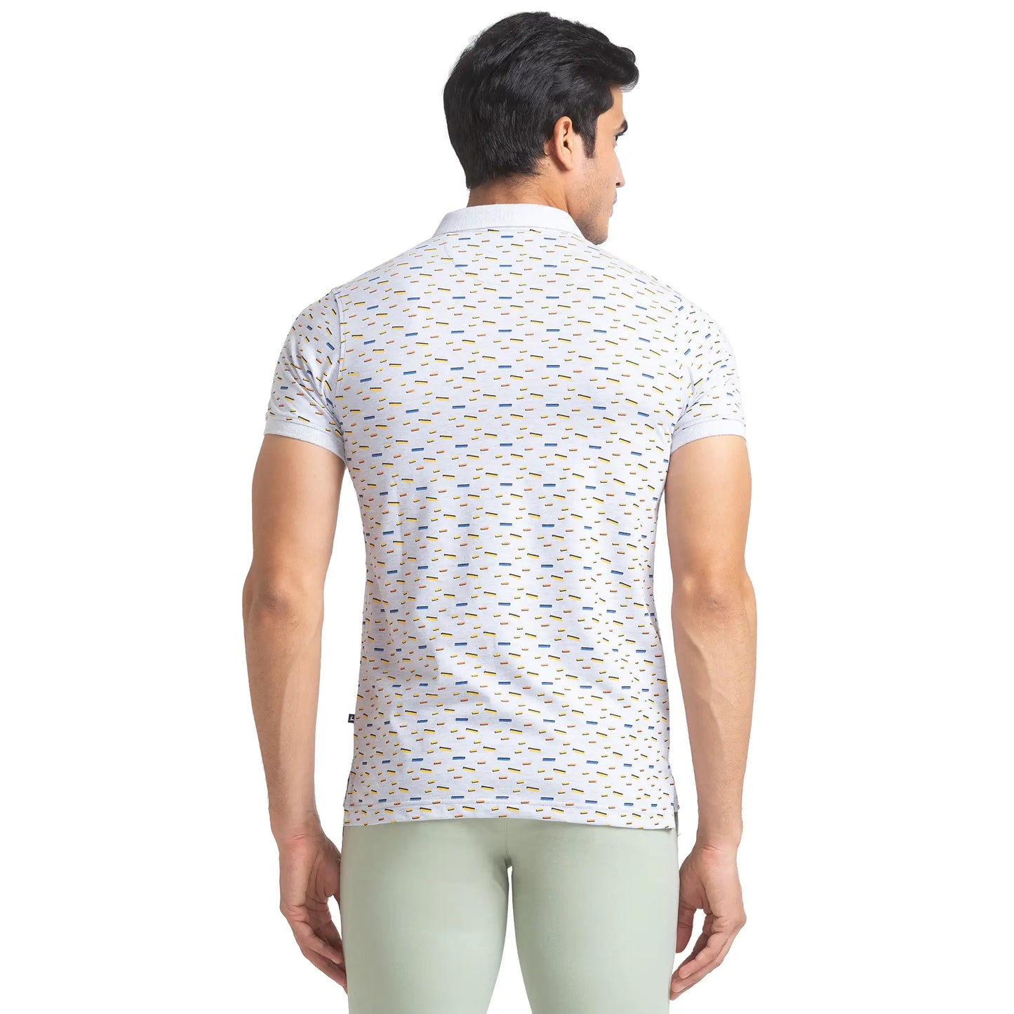 Men Grey Regular Fit Print Cotton Round Neck Collar Polo T-Shirt