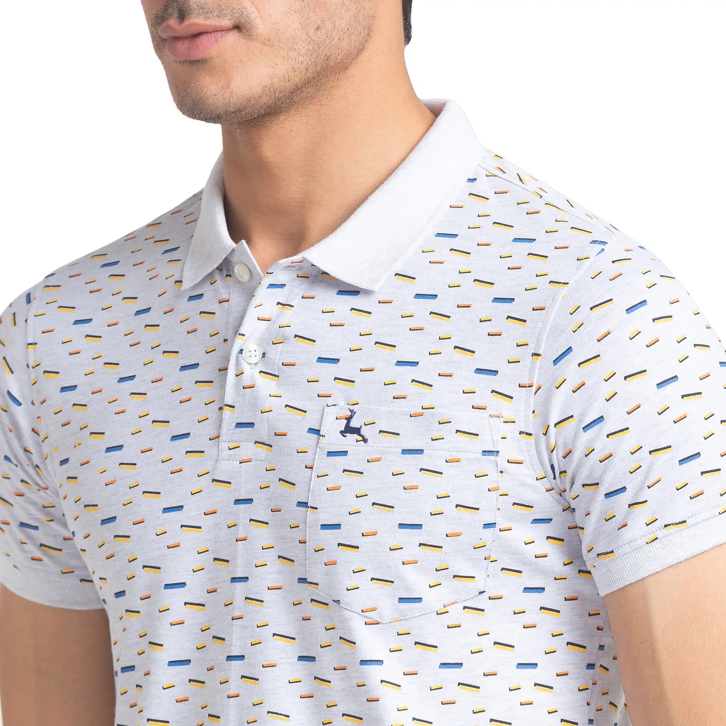 Men Grey Regular Fit Print Cotton Round Neck Collar Polo T-Shirt