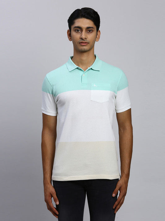Parx Men Green Yarn Dyed Regular Fit Half Sleeve Polo Neck T-Shirt