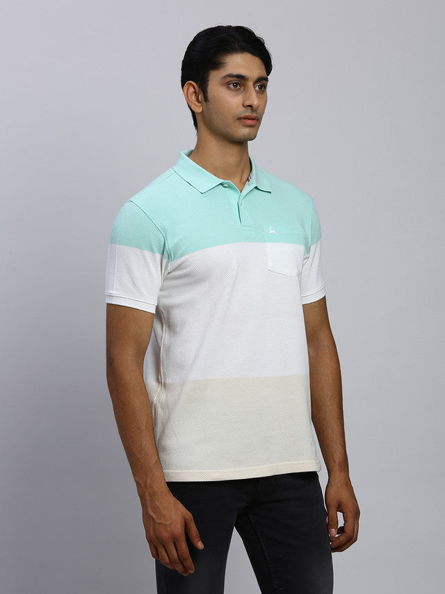 Parx Men Green Yarn Dyed Regular Fit Half Sleeve Polo Neck T-Shirt