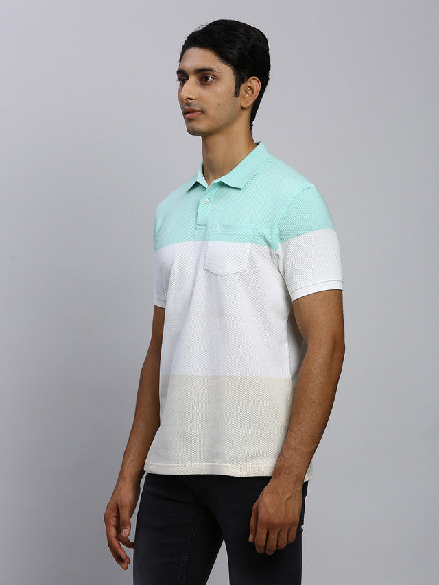 Parx Men Green Yarn Dyed Regular Fit Half Sleeve Polo Neck T-Shirt