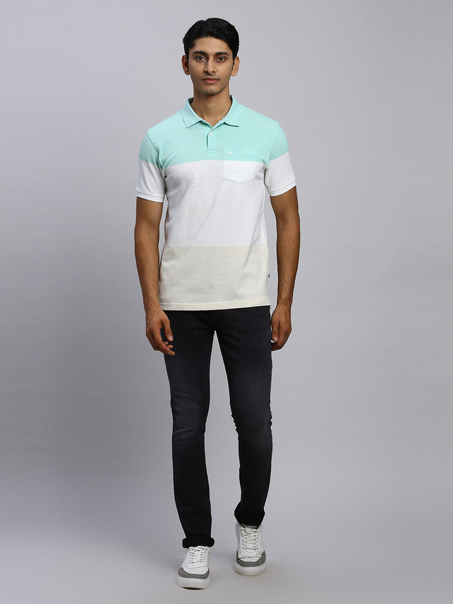 Parx Men Green Yarn Dyed Regular Fit Half Sleeve Polo Neck T-Shirt