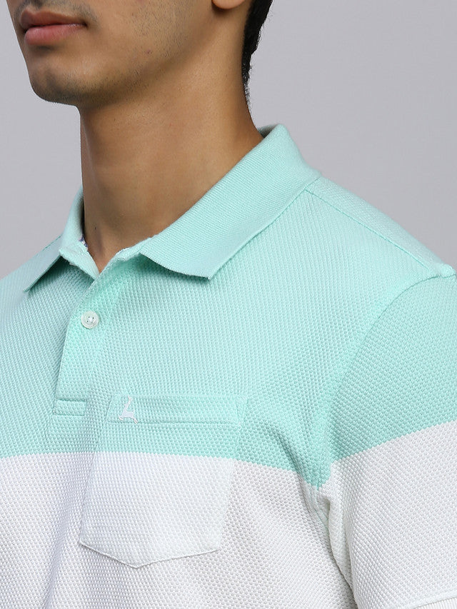 Parx Men Green Yarn Dyed Regular Fit Half Sleeve Polo Neck T-Shirt