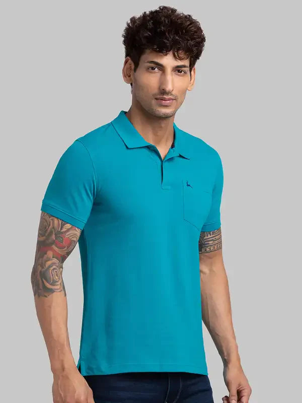 Men Green Regular Fit Solid Cotton Round Neck Collar Polo T-Shirt