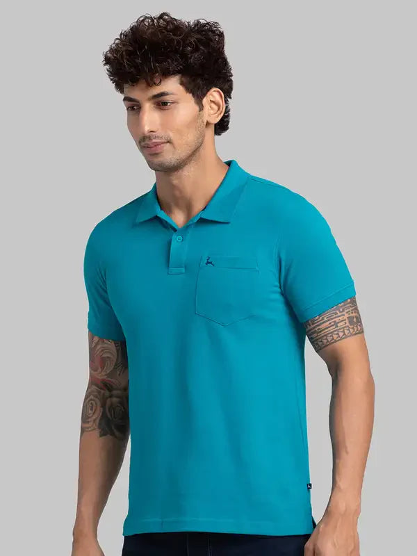 Men Green Regular Fit Solid Cotton Round Neck Collar Polo T-Shirt
