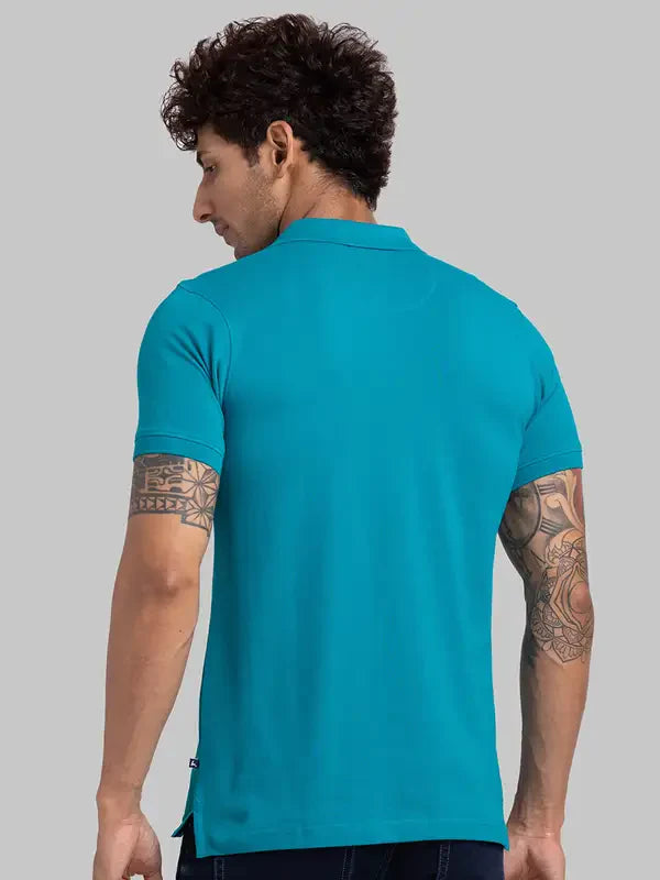 Men Green Regular Fit Solid Cotton Round Neck Collar Polo T-Shirt