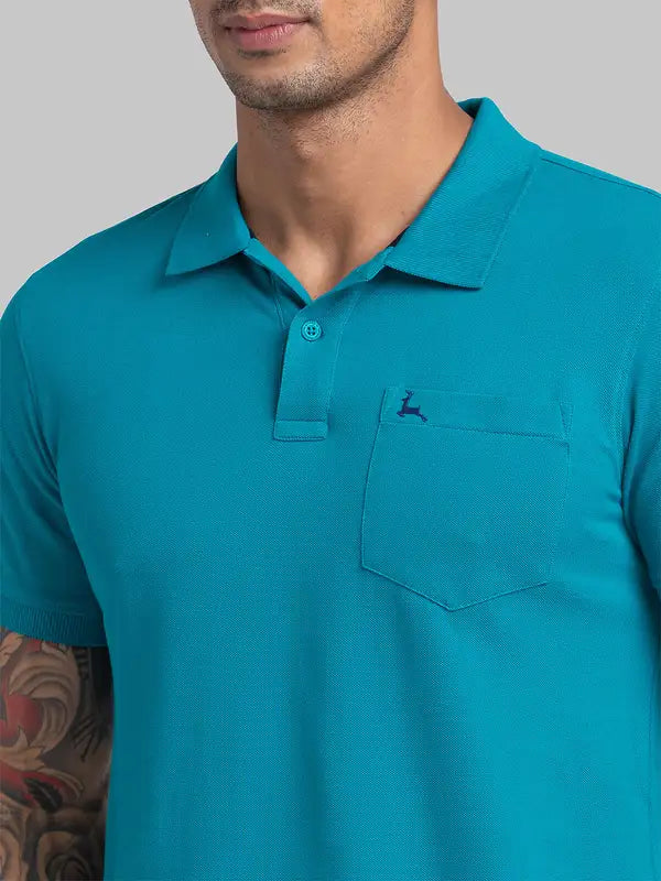Men Green Regular Fit Solid Cotton Round Neck Collar Polo T-Shirt
