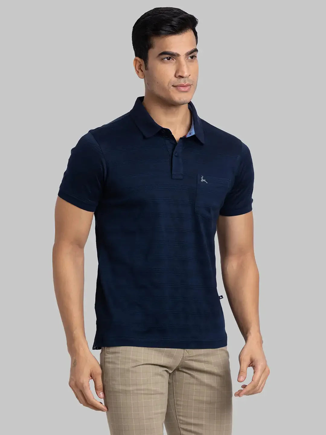 Men Black Regular Fit Jacquard  Cotton   T-Shirt