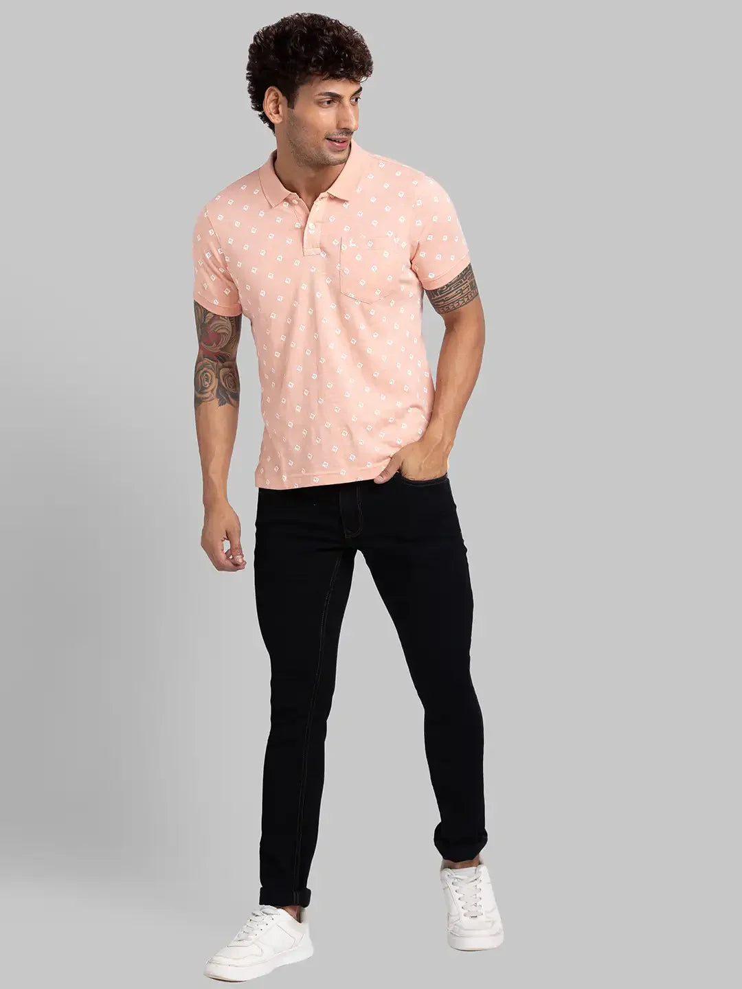 Men Orange Regular Fit Print Cotton T-Shirt