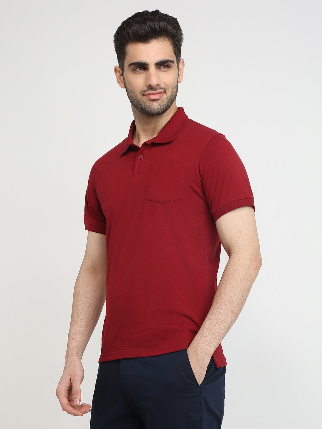 Parx Men Maroon Solid Regular Fit Cotton Blend T-Shirt