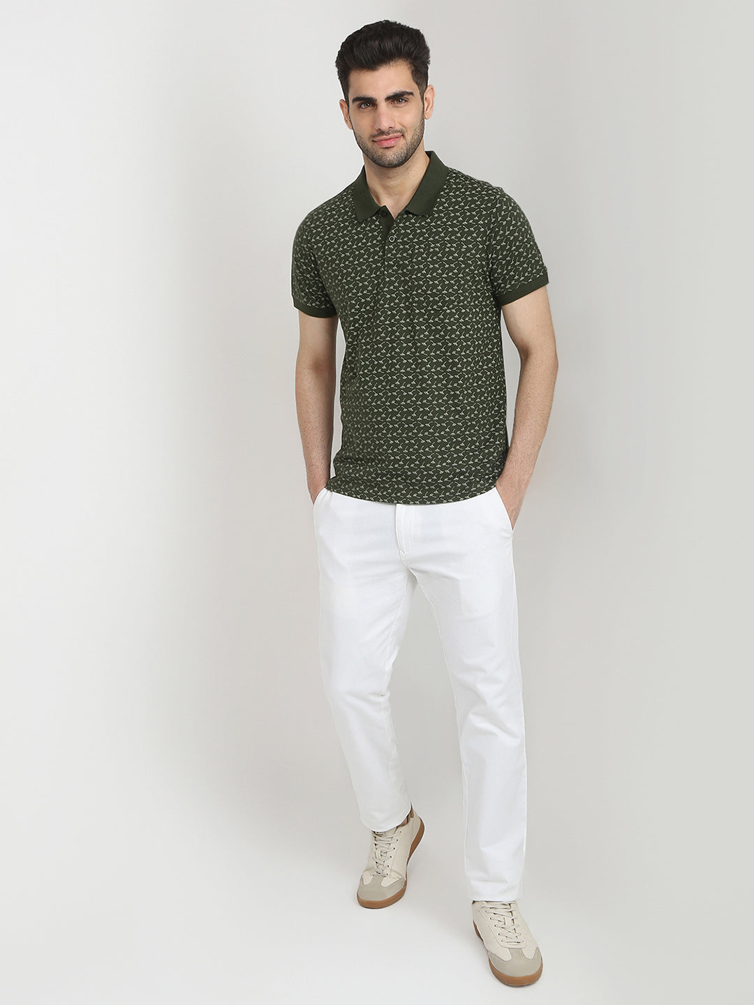 Parx Men Green Printed Regular Fit Cotton Blend T-Shirt
