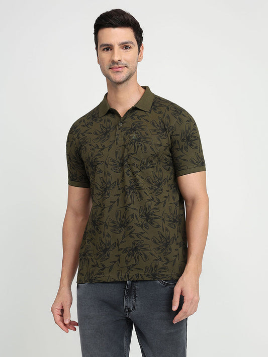 Parx Men Green Printed Regular Fit Cotton Half Sleeve T-Shirt