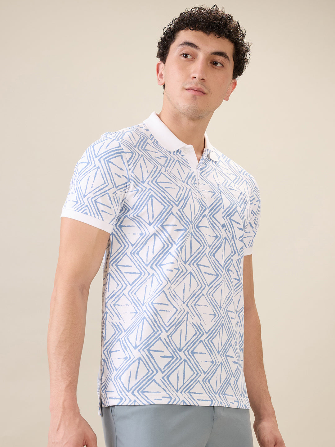 Parx Men White Printed Regular Fit Cotton Blend Half Sleeve T-Shirt
