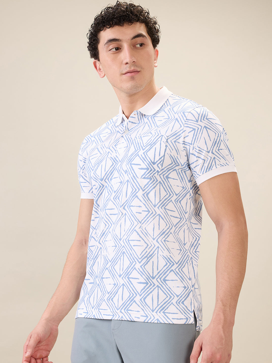 Parx Men White Printed Regular Fit Cotton Blend Half Sleeve T-Shirt