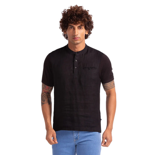 Men Black Regular Fit Solid Cotton T-Shirt