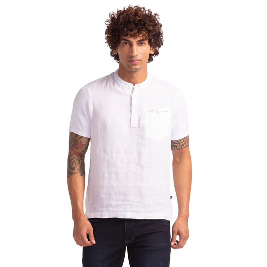 Men White Regular Fit Solid Cotton T-Shirt