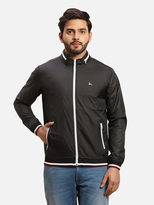 Parx Men Black Solid Polyester Full Sleeve Jacket