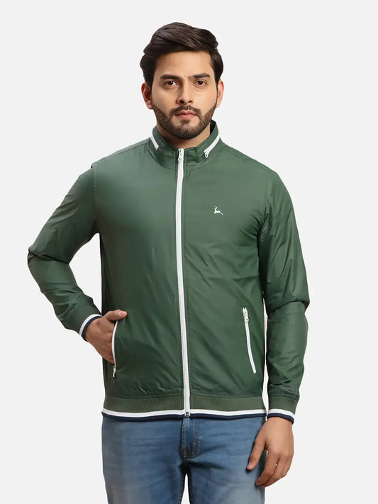 Parx Men Green Solid Polyester Full Sleeve Jacket