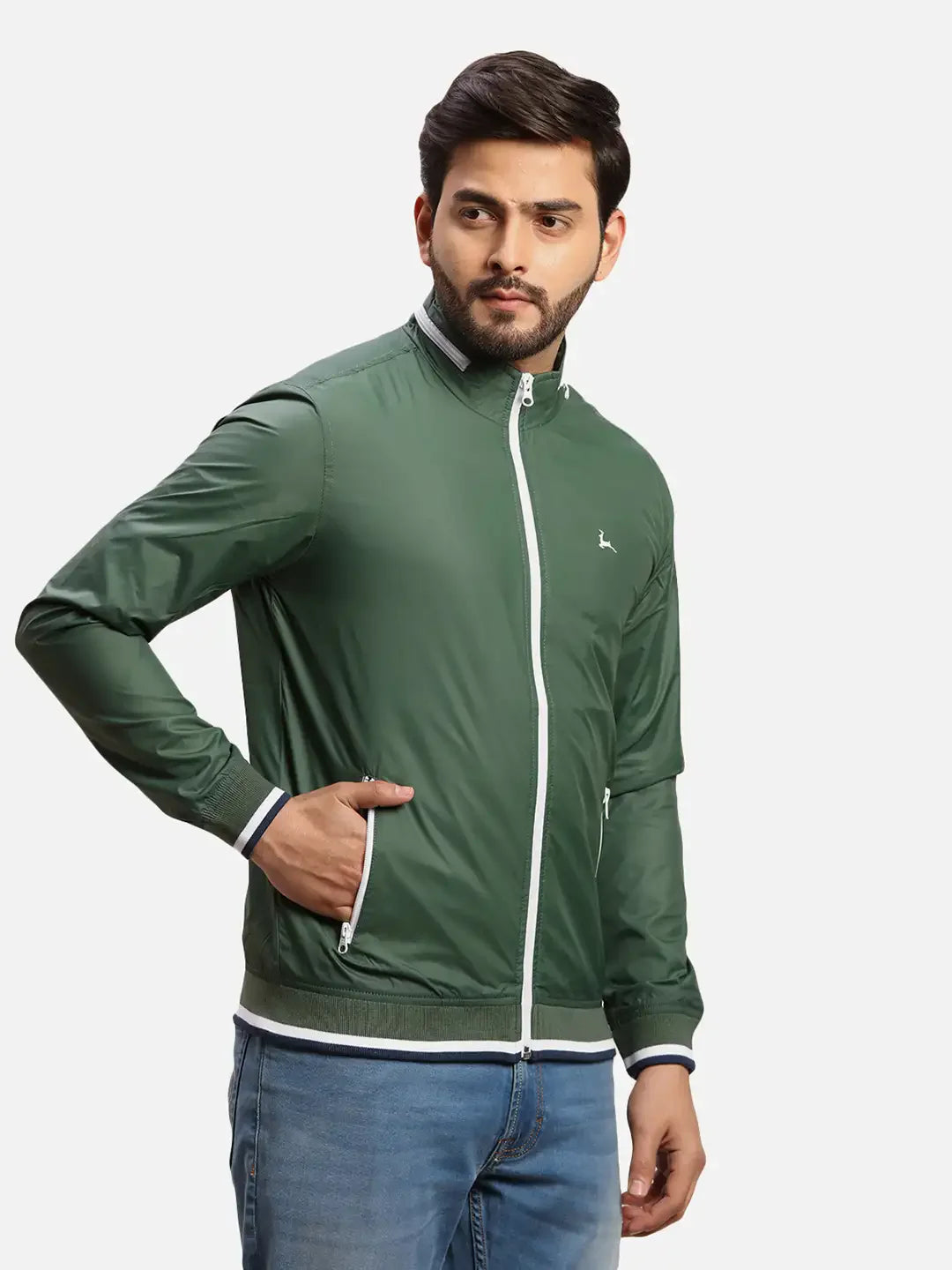 Parx Men Green Solid Polyester Full Sleeve Jacket