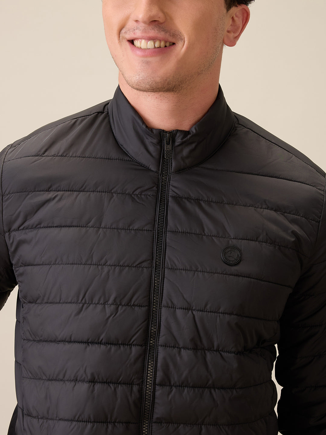 Parx Men Black Solid Polyester Full Sleeve Jacket