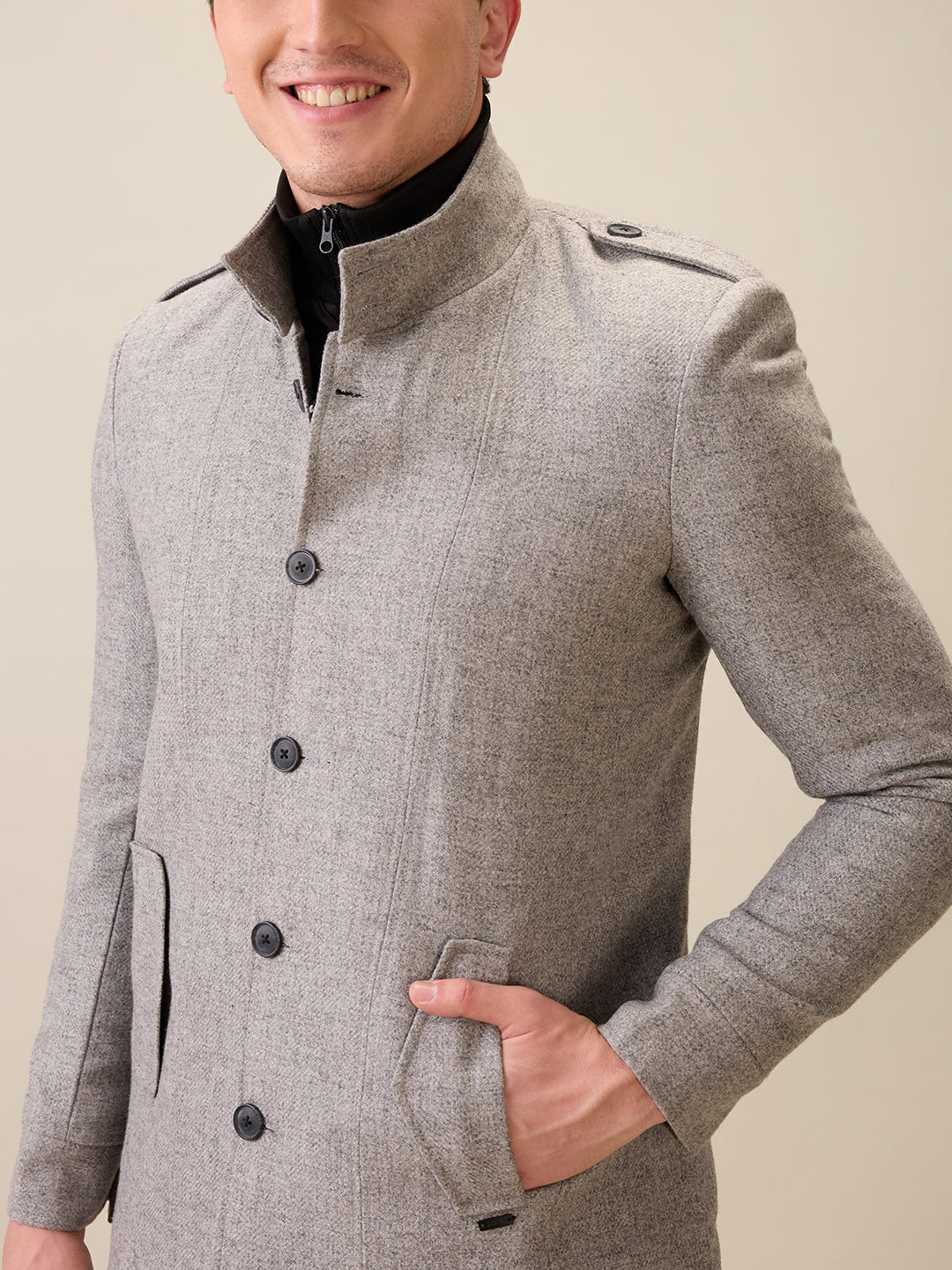 Parx Men Grey Structure Polyester Jacket