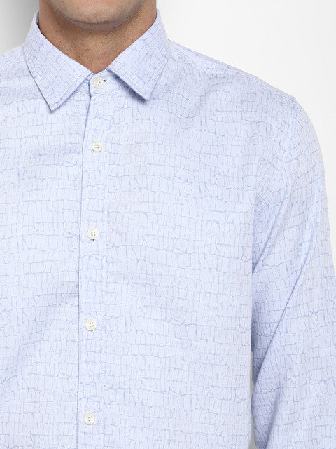 Parx Men Blue Jacquard Slim Fit Cotton Shirt