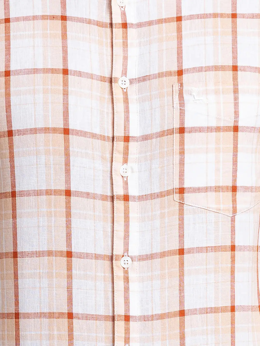Men Brown Slim Fit Checks Linen Cotton Blend Full Sleeve Shirts