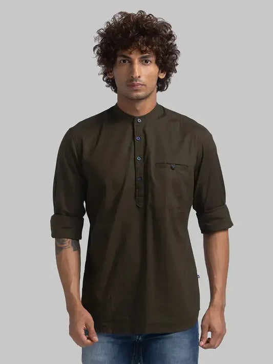 Men Green Slim Fit Solid Cotton Full Sleeve Shirts