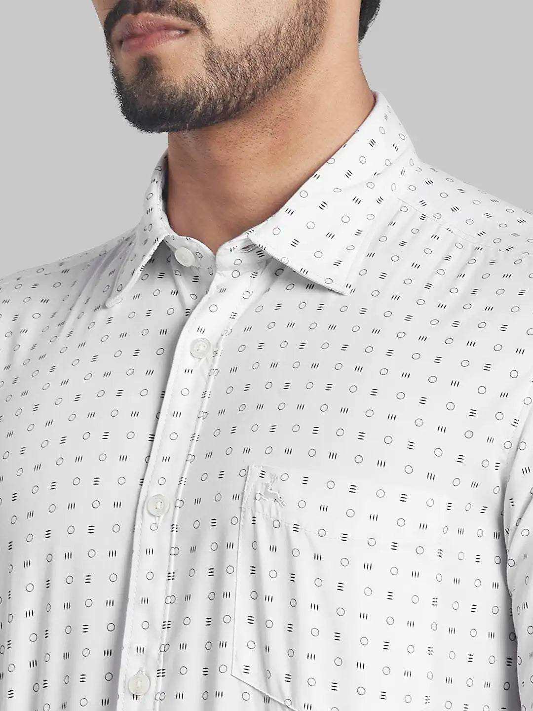 Men White Slim Fit Print Polyester Blend Full Sleeve Shirts