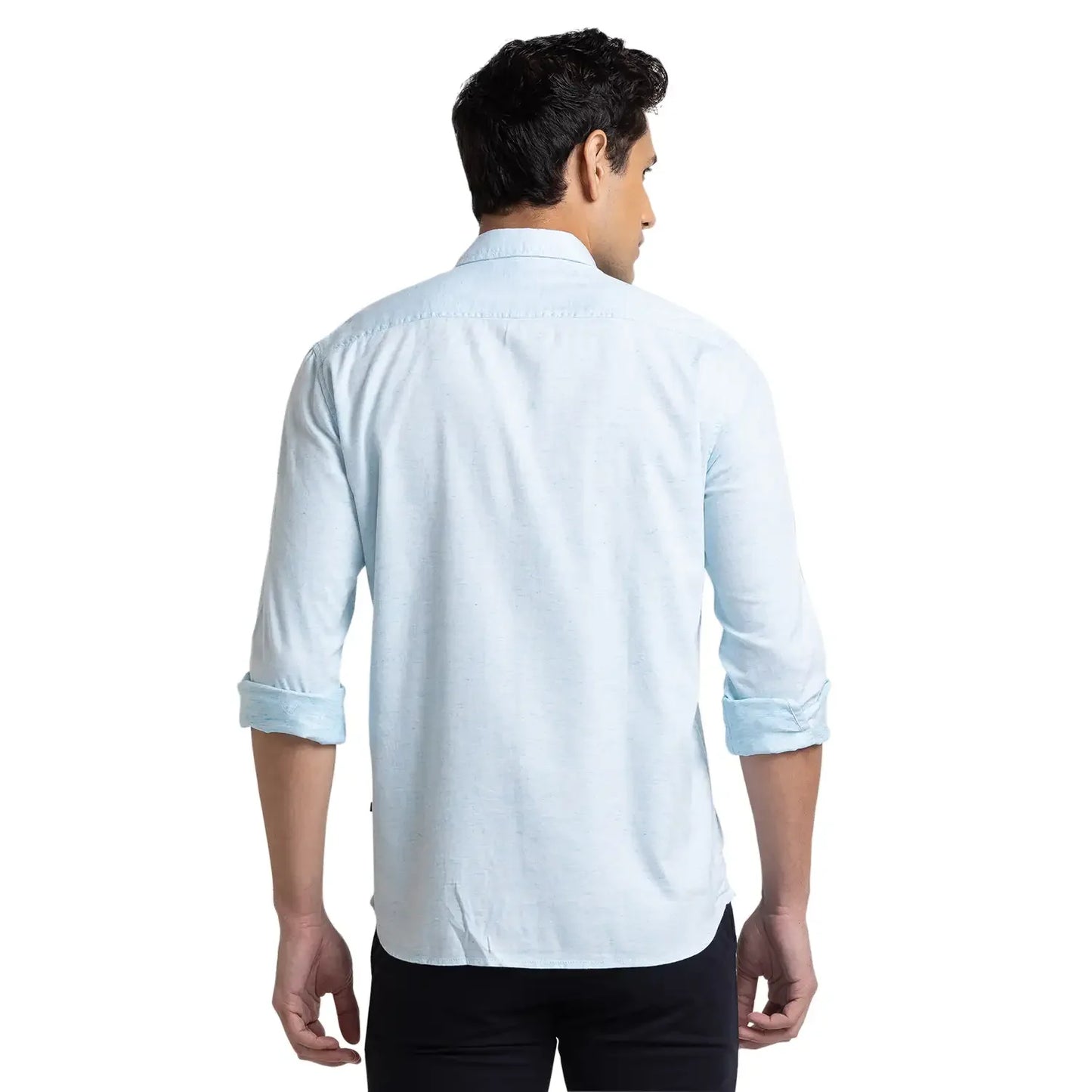 Men Blue Slim Fit Solid Cotton Blend Full Sleeve Shirts