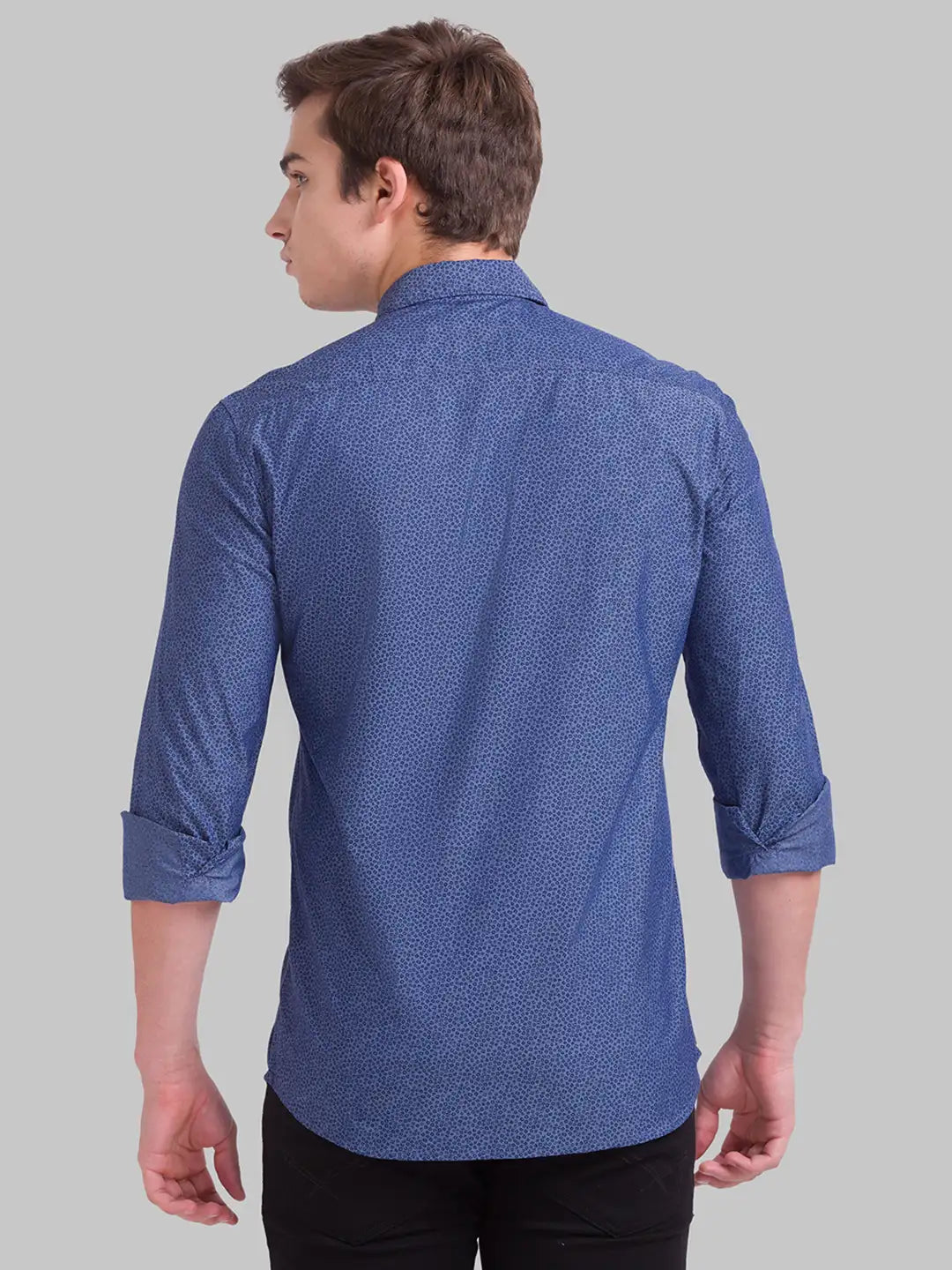 Men Blue Slim Fit Print Cotton Full Sleeve Shirts
