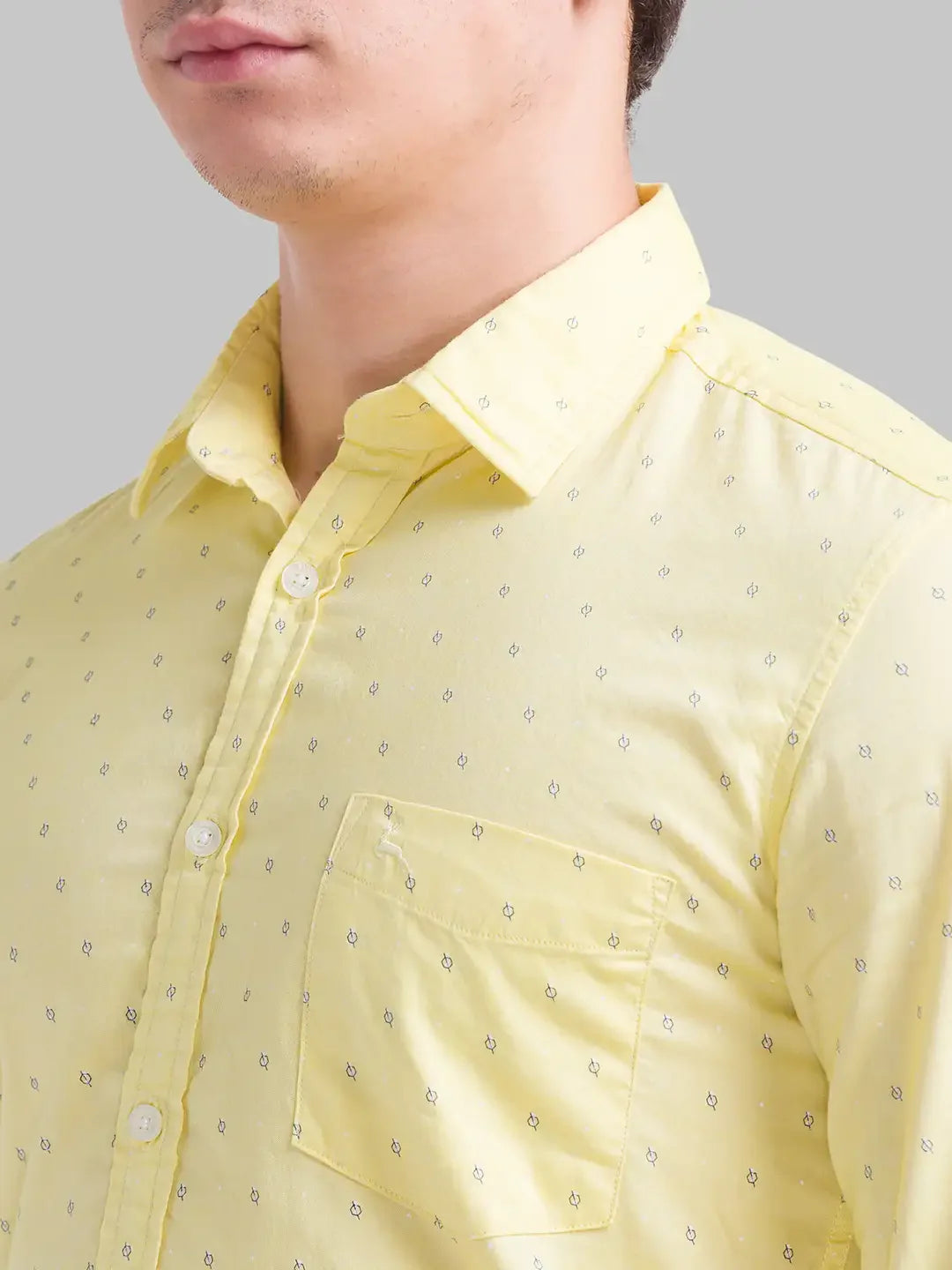 Men Yellow Slim Fit Print Cotton Full Sleeve Shirts